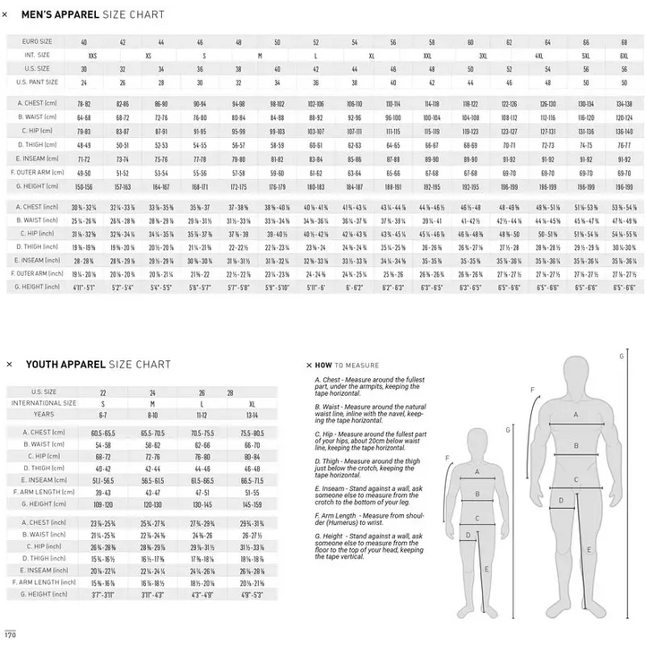 Størrelsesguide for herre- og ungdomsklær til Alpinestars Chrome Sport Hoodie