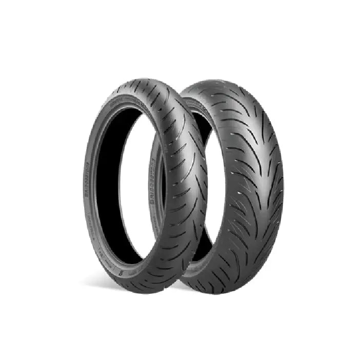 Svarte Bridgestone T31-dekk (120/70-17 + 160/60-17) for motorsykler