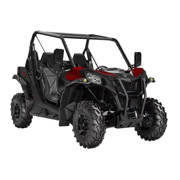 2024 Can-Am Maverick Trail DPS T 1000 med fire dører, svart og rød, store offroad-dekk