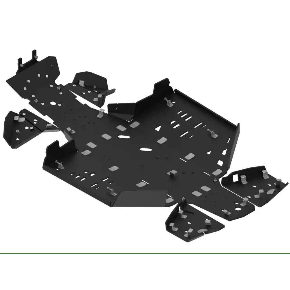 Svart stål skiddplate med monteringspunkter og beskyttelseskanter for Iron Baltic