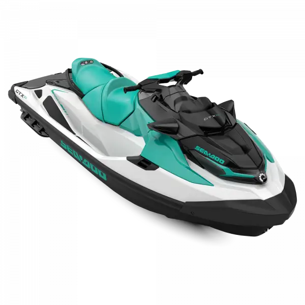 Hvit og turkis Sea-Doo Spark 900 ACE jet ski med svarte accenter, GTX PRO 130 (MY26) utleieutgave