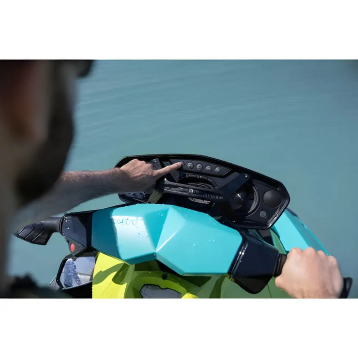 Turkise og gule jet ski-håndtak med svarte grep for SEADOO SPARK BLUETOOTH STEREO