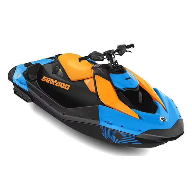 Sea-Doo Spark Trixx 1/2/3UP MY26 jetski i levende blå og oransje design med svarte accenter