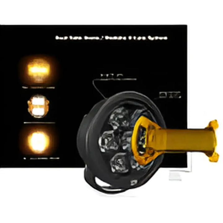 Cutaway view of Denali D7 Pro Pro LED ekstralys showing components and light patterns