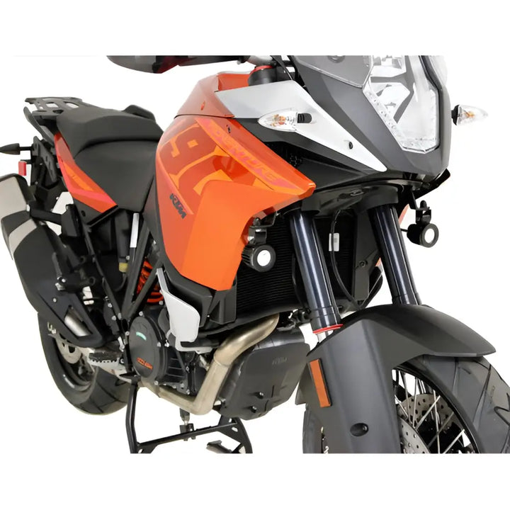 Orange og svart eventyrmotorsykkel med Denali Ekstralysbrakett til KTM 1090 og 1190