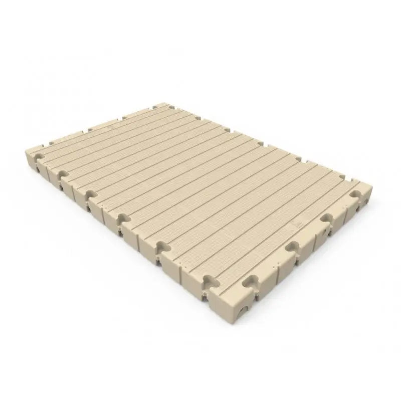 Beige LAVPROFIL BRYGGE plastic decking panel with interlocking edges and slats