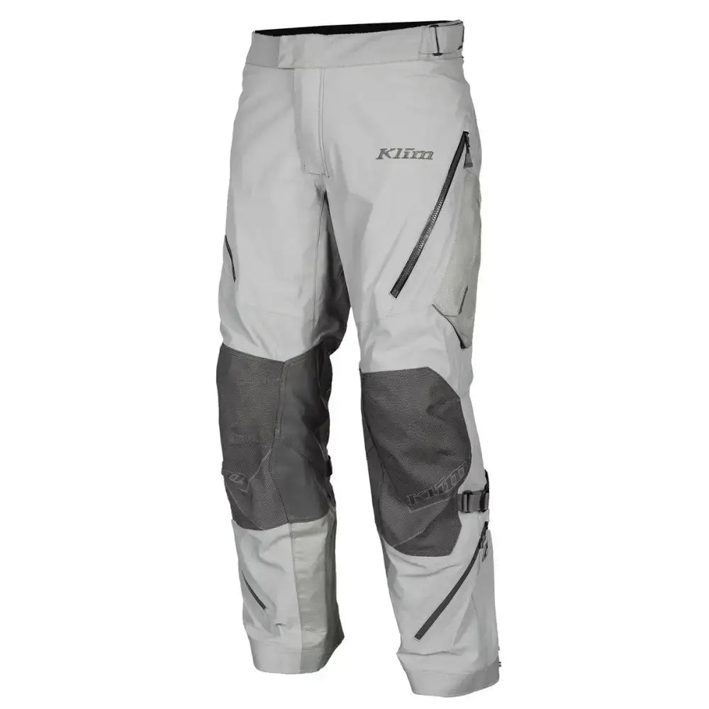 Gray and dark gray Klim Badlands Pro riding pants with zippered vents and reinforced panels