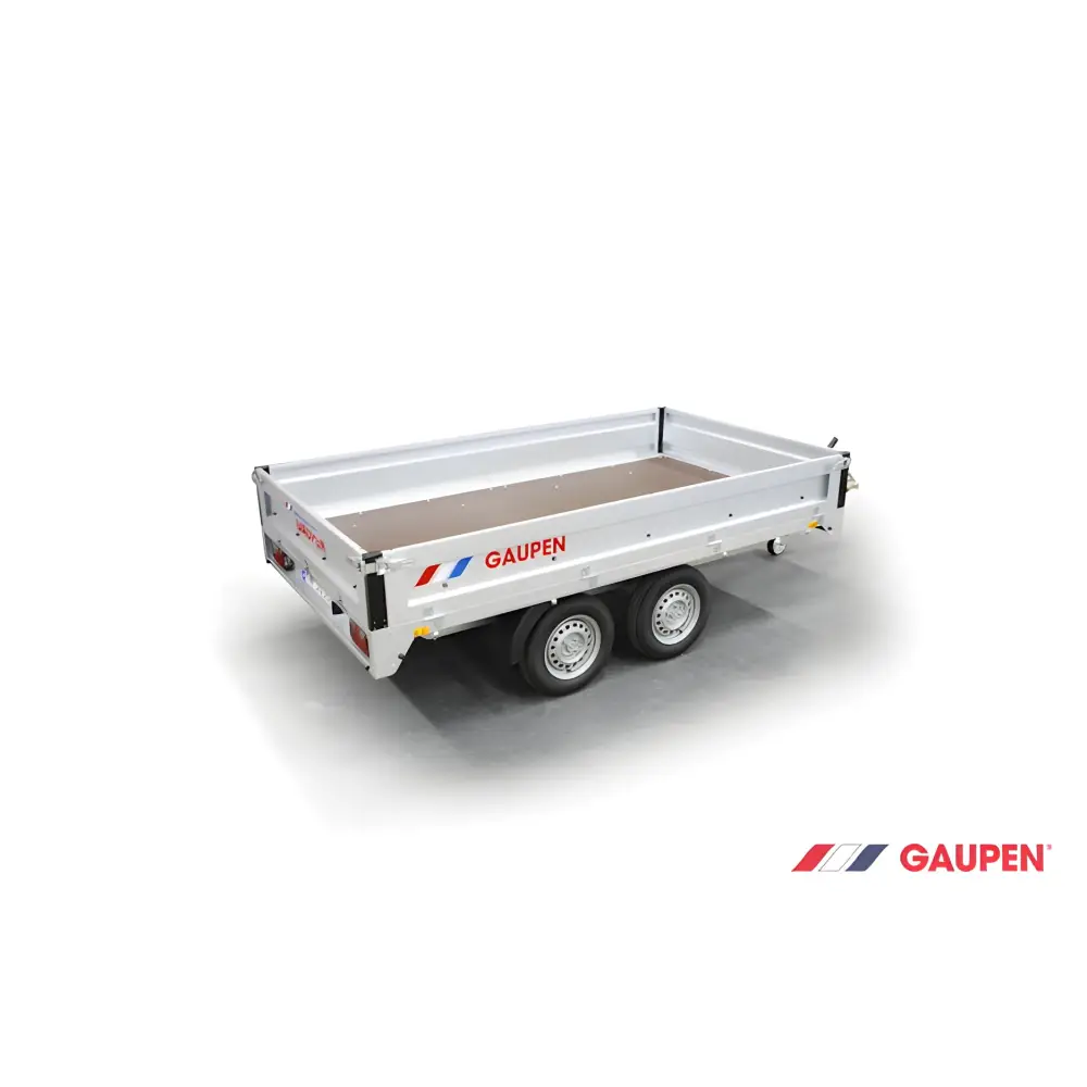 Dobbeltakslet flatbed nyttevogn med aluminiumsider og Gaupen D1430N Proff branding