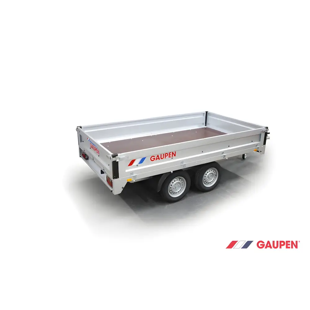 Dobbeltakslet flatbed nyttetraler med aluminiumsider og Gaupen E2030N Proff branding