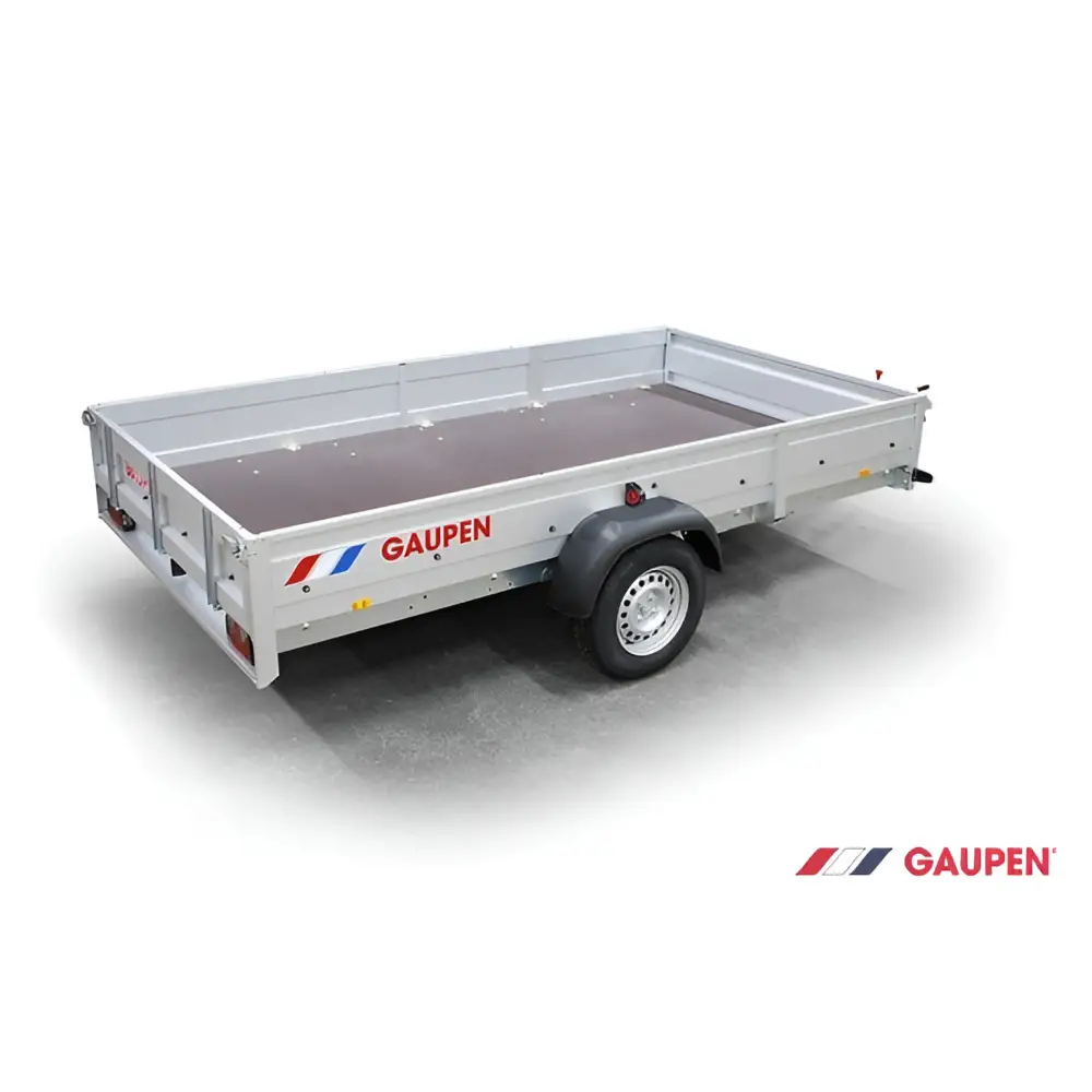 Single-axle Tippbar Varehenger 185x344x35 with Gaupen logo and low sides