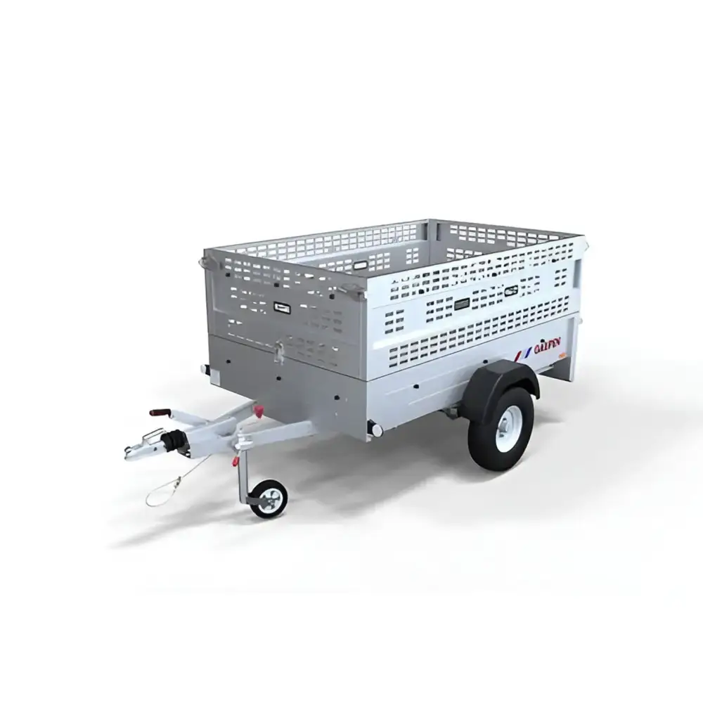 Utility trailer with mesh sides and single wheels, ideell for Gaupen henger tilhengere