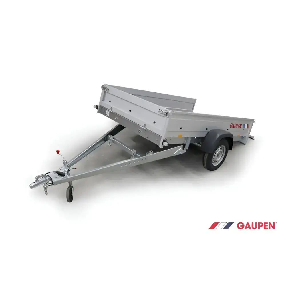 Single-axle utility trailer with tilting flatbed, metal construction, Gaupen henger varehenger