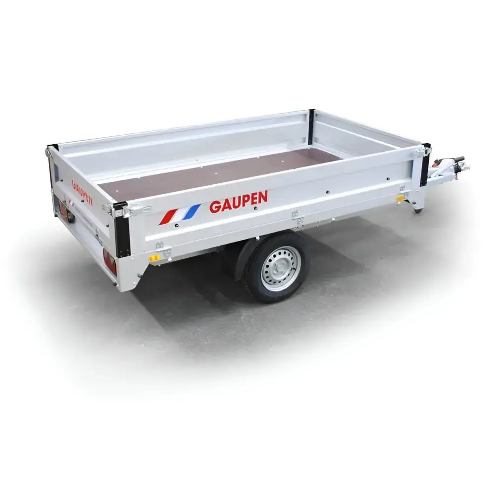 Single-axle utility trailer with white frame, Gaupen branding for Gaupen Yrkeshenger