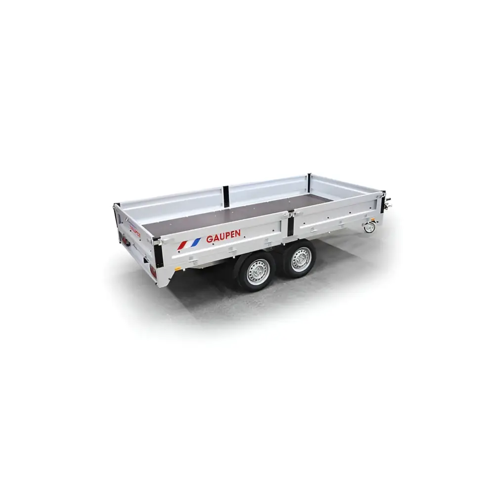 Flatbed utility trailer with metal sides designed for Gaupen Yrkeshenger 2000 Kg med Brems