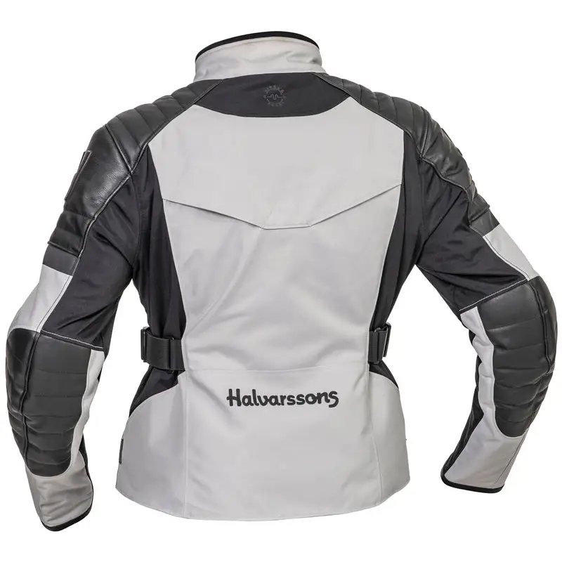 Motorcycle jacket with Halvarssons branding for kvinnelige motorsyklister in gray and black