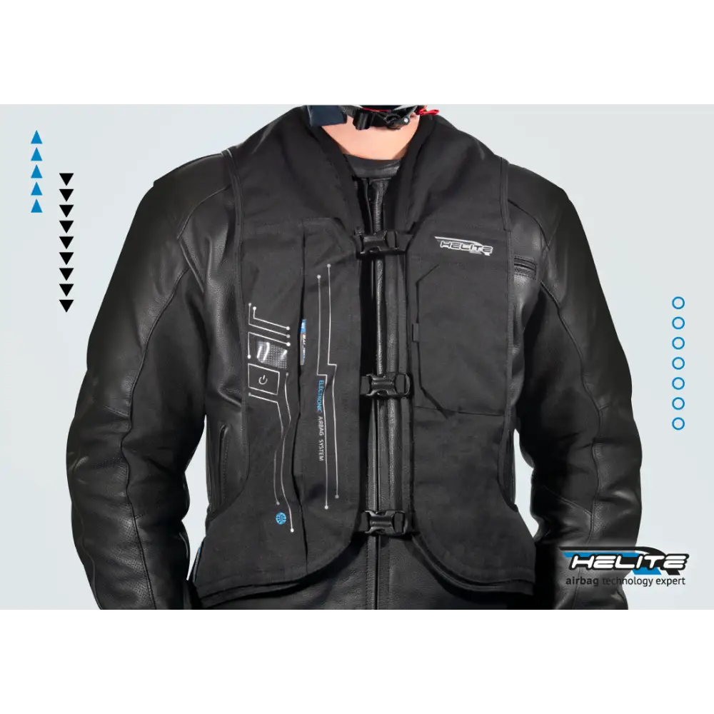 Black motorcycle safety jacket with airbag technology from Helite Turtle at Leks Motor Oslo