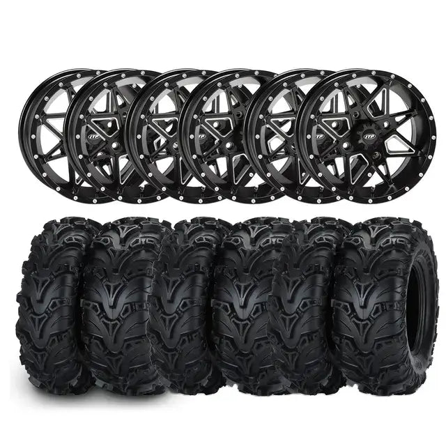 Svarte robuste terrengdekk med dype mønstre på Can-Am 6x6 hjulpakke 10