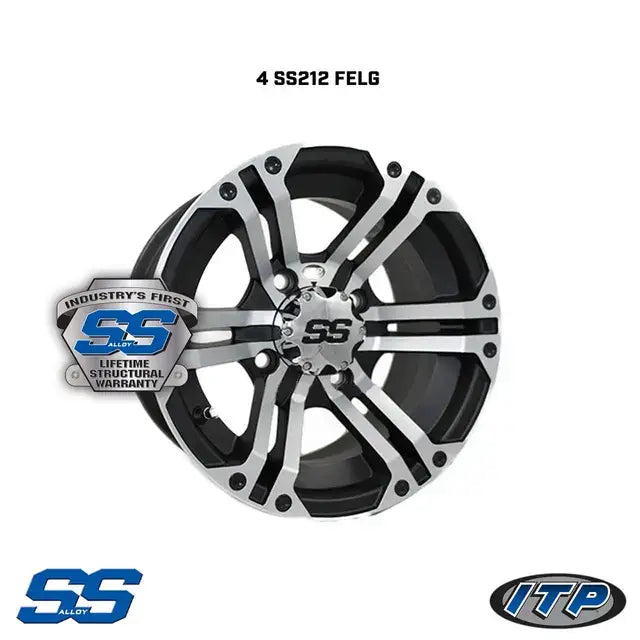 Svart og sølv tofarget felg med aggressiv eik design for Hjulpakke 14 Can-Am 4x4 - 28’’/14’’