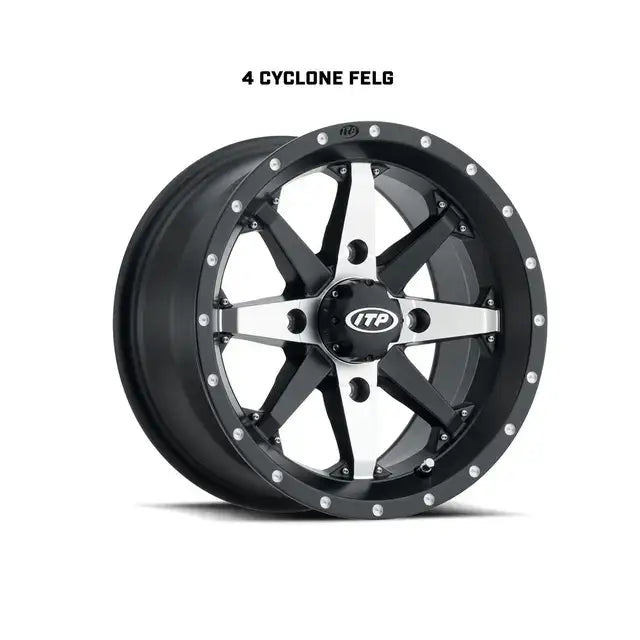 Svart og sølv ITP 4 Cyclone-felg med flerarmdesign for Can-Am 4x4 hjulpakke 19