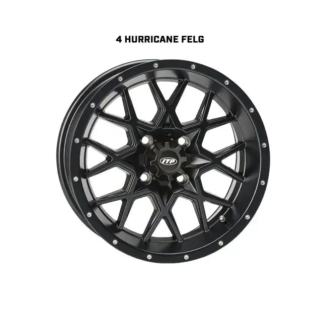 Svart ITP Hurricane-felg med geometrisk eik, sølv lokk for Can-Am 4x4 hjulpakke 20