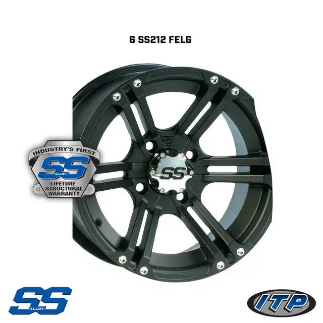 Svart 6 ss212 felg med multi-spoke design for Can-Am 6x6 hjulpakke 25’’/12