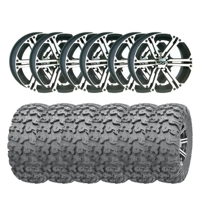 Svarte og krom 55-tommers felger med Wanda P3036-dekk for Can-Am 6x6, ferdig montert