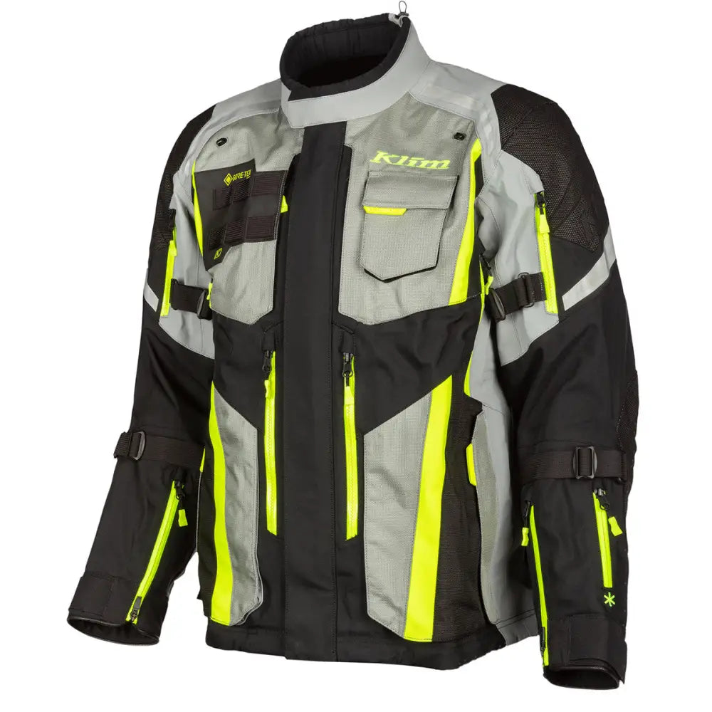 Motorcycle jacket in black, gray, and neon yellow for eventyrlystne motorsyklister