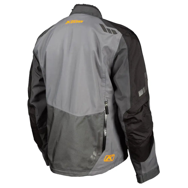 Motorcycle jacket with gray and black color blocks and yellow accents, Klim Carlsbad