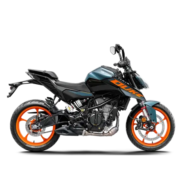 KTM 125 Duke 2025 blå med sorte og oransje detaljer
