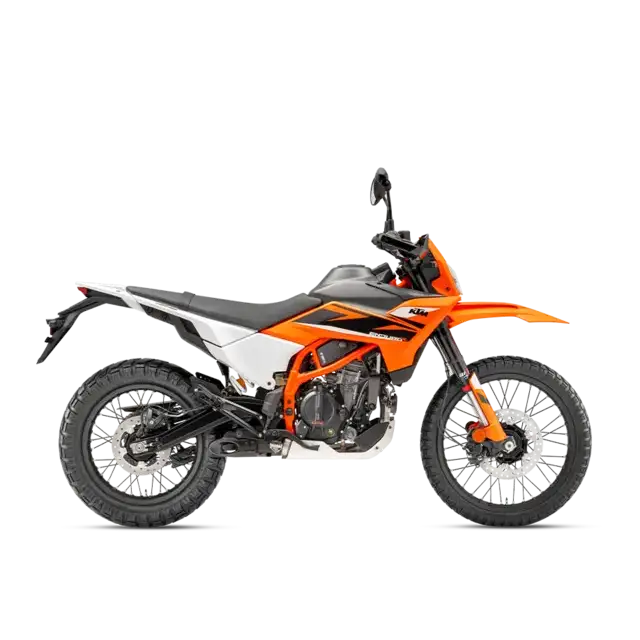 KTM 125 Enduro R 2025 oransje med orange-hvitt design og svarte detaljer
