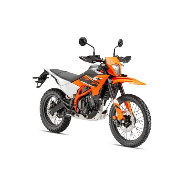KTM 125 Enduro R 2025 oransje med svart aksenter og hvitt sete