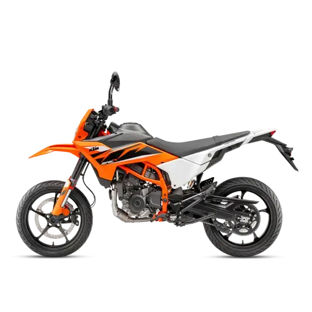 KTM 125 SMC R 2025 orange og hvit enduro-motorsykkel med svarte detaljer