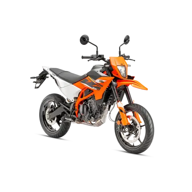 KTM 125 SMC R 2025 i oransje og hvit med svarte aksenter