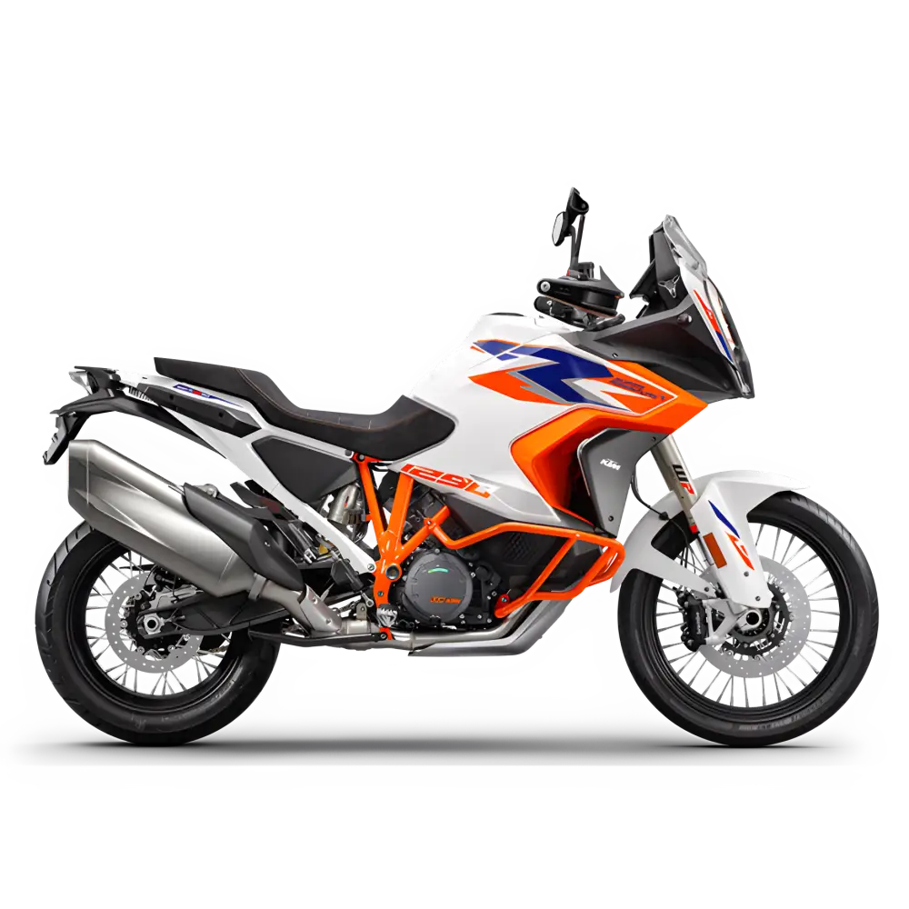 KTM 1290 Super Adventure R med oransje, hvitt og svart fargevalg for super eventyr