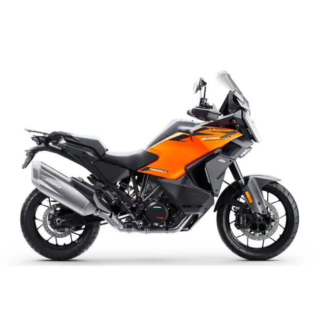 Orange og svart KTM 1290 Super Adventure motorsykkel med robust design