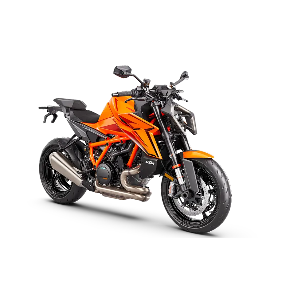 Orange og svart KTM 1290 Super Duke R motorsykkel i KTM 1390 SUPER DUKE R EVO 2025