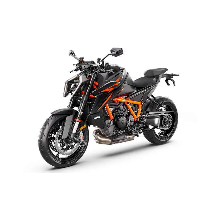 KTM 1290 Super Duke R i svart og oransje, presentert som KTM 1390 SUPER DUKE R EVO 2025