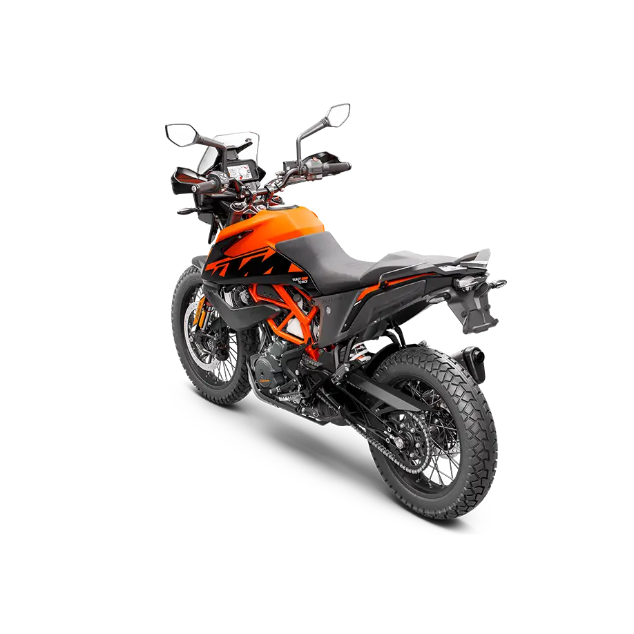 Orange and black KTM 390 Adventure SW motorcycle with off-road tires