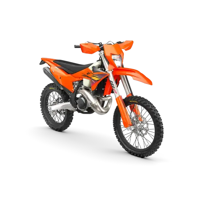 KTM 250 XC-W 2026 orange enduro-motorsykkel med svart sete og sølv detaljer