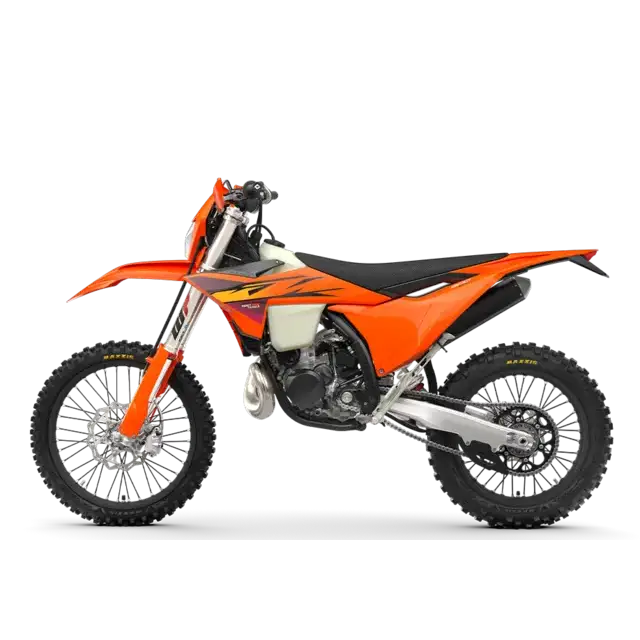 KTM 300 EXC 2026 orange dirt bike med svarte accenter og sølvkomponenter