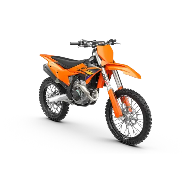 KTM 350 SX-F 2026 orange dirt bike med svart detaljer og KTM-logo
