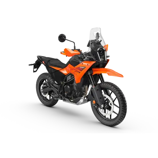 KTM 390 Adventure X 2025 orange dirt bike med sporty design og svarte detaljer