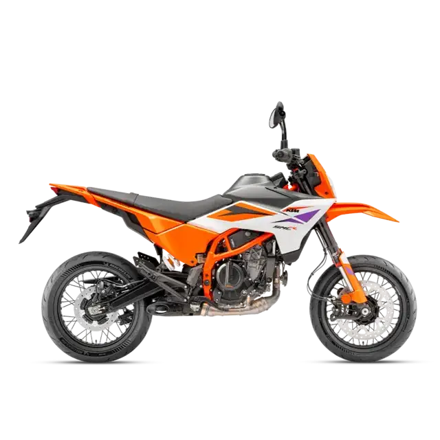 2025 KTM 390 SMC R orange-hvit enduro-motorsykkel