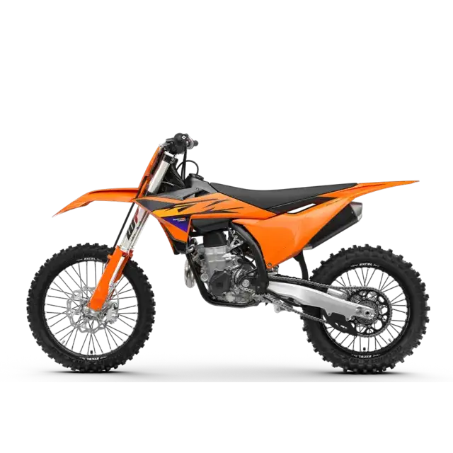 KTM 450 EXC-F 2026 orange enduro motorsykkel med svarte og sølvre detaljer