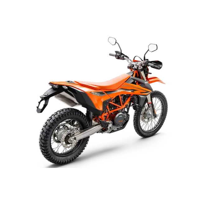 KTM 690 Enduro R 2025 oransje med svart aksenter og sølv eksos