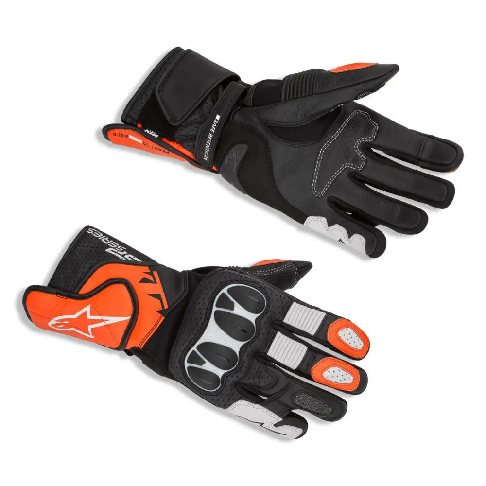 KTM ALPINESTARS SP-2 V3 GLOVES i svart, oransje og hvit for motorsykkelsikkerhet