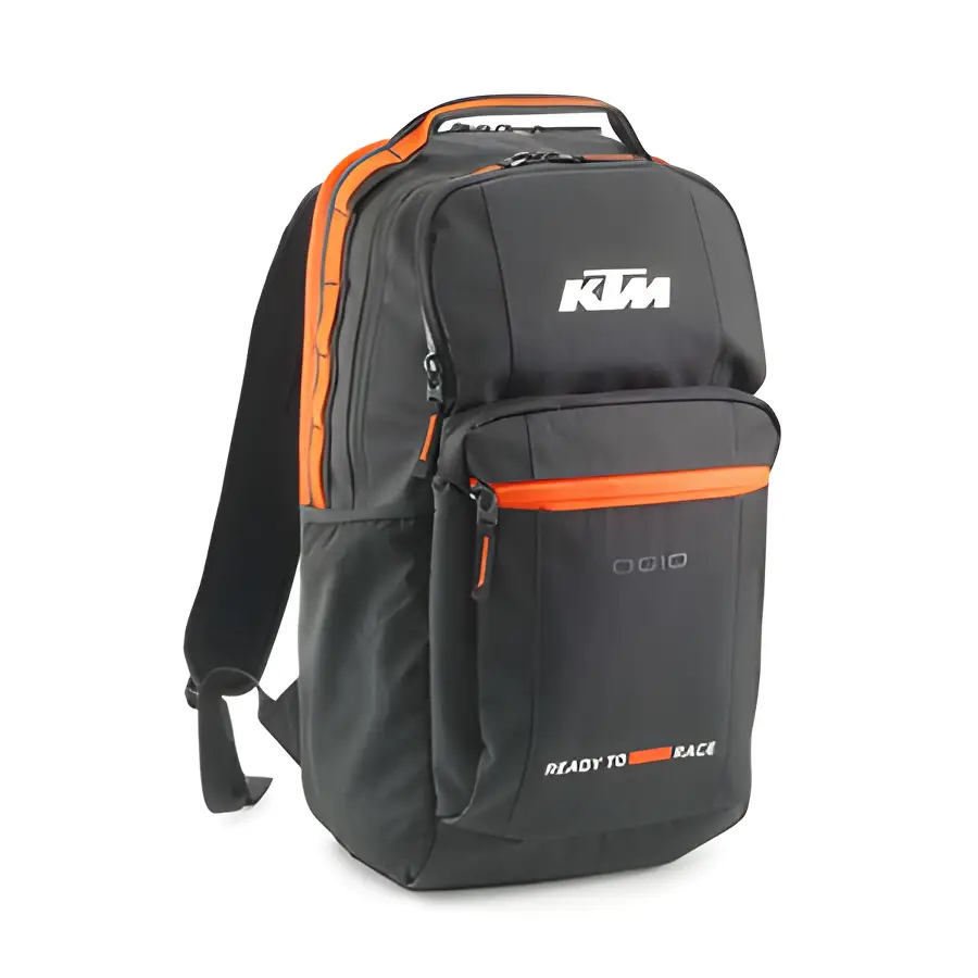 KTM Pure Covert Backpack in black and orange colors, ideal for outdoor adventures