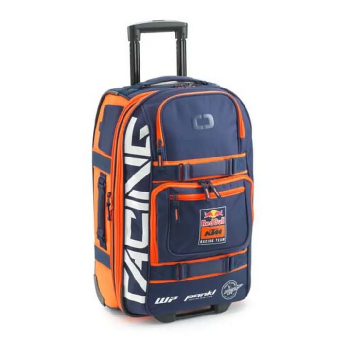 Blå og oransje rullekoffert fra KTM Replica Team Layover Bag