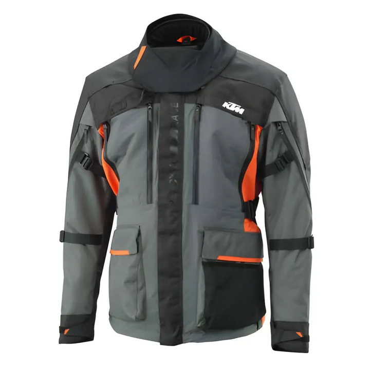 Motorcycle riding jacket in gray and orange, KTM Terra Adventure Pro jakke for globetrottere