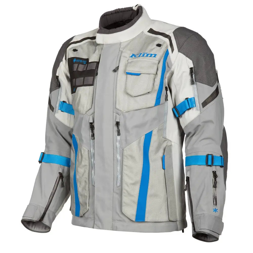 Motorcycle adventure jacket in gray and blue, part of Klim Badlands Pakke for utforsk verden